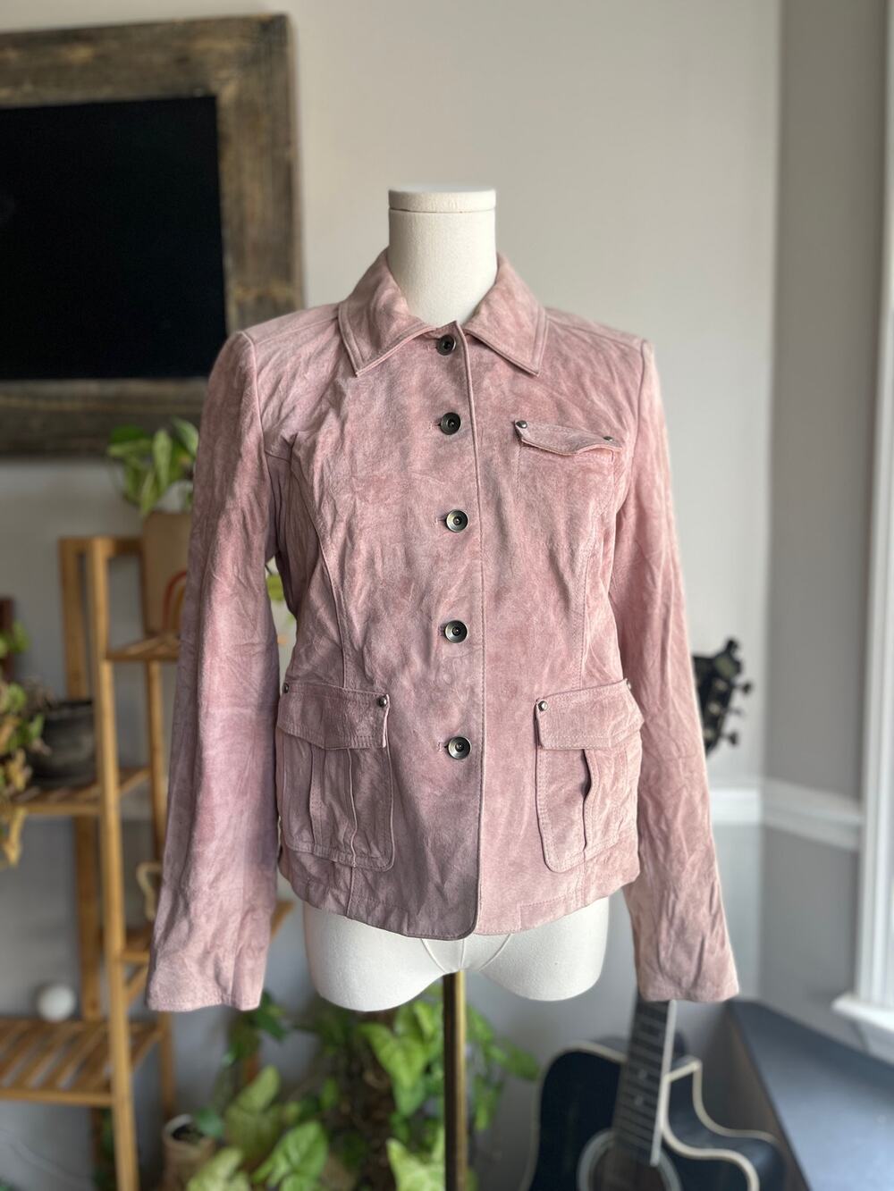 Vintage Y2K Suede Jacket Light Pink Baby Pink Clean Girl Leather Size Small